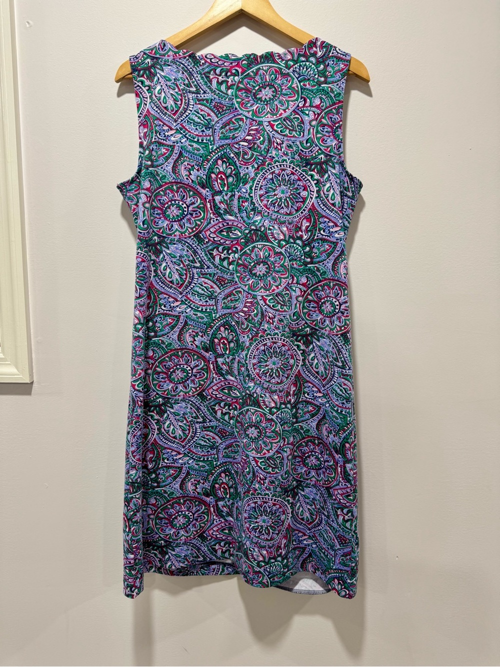 Talbots Floral Paisley Shift Dress Sleeveless Scalloped Collar Sheath Size M - Picture 2 of 4
